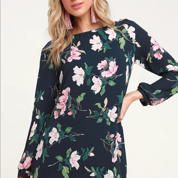 Floral Print Long Sleeve Shift Dress - Picture 2 of 4